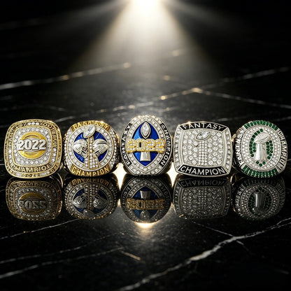 2022 Fantasy Football Champion Ring Set (5PCS) – Fan Gift Collection with Wooden Box