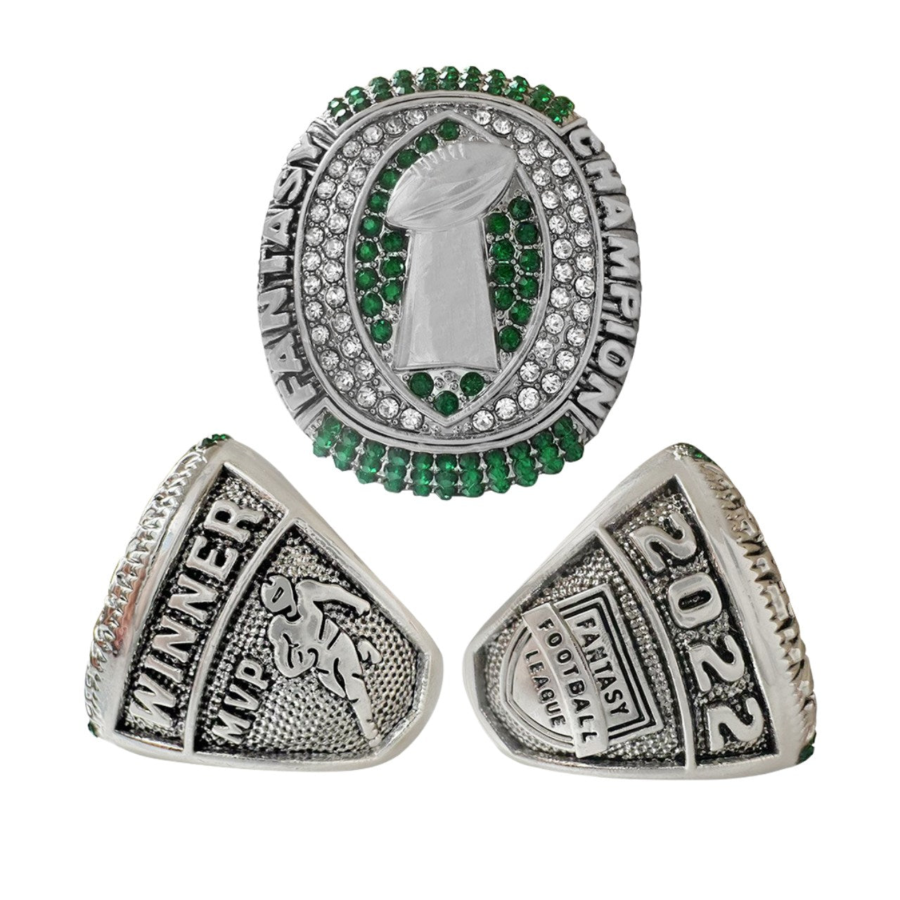 2022 Fantasy Football Champion Ring Set (5PCS) – Fan Gift Collection with Wooden Box