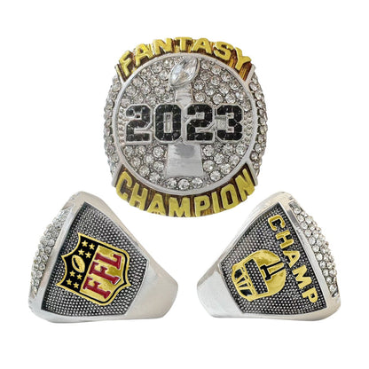 2023 Fantasy Football Champion Ring Set – 8PCS Collectible Rings with Wooden Display Box