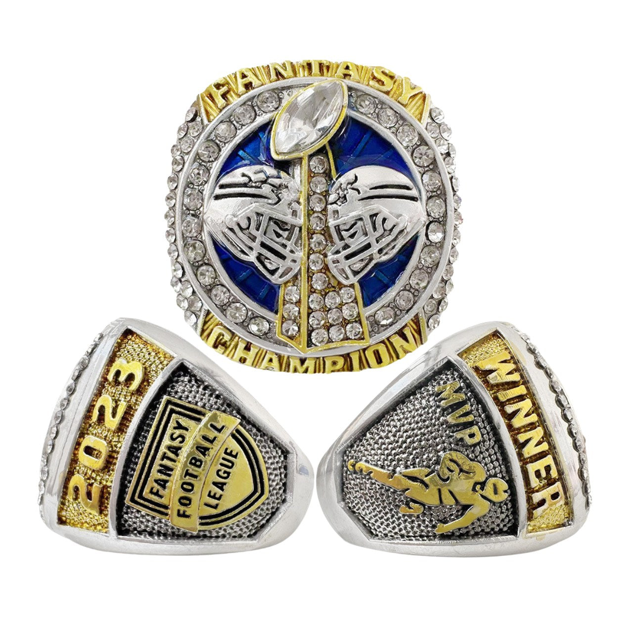 2023 Fantasy Football Champion Ring Set – 8PCS Collectible Rings with Wooden Display Box