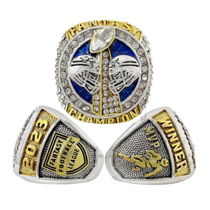 2023 Fantasy Football Champion Ring Set – 8PCS Collectible Rings with Wooden Display Box