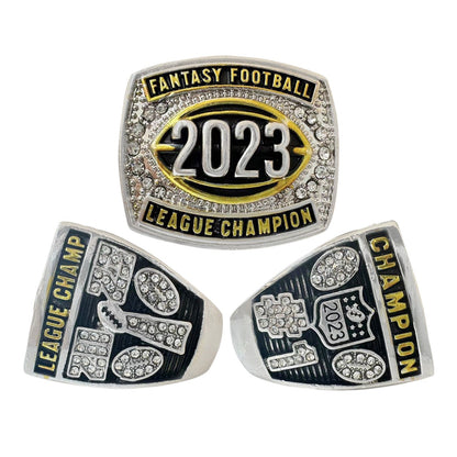 2023 Fantasy Football Champion Ring Set – 8PCS Collectible Rings with Wooden Display Box