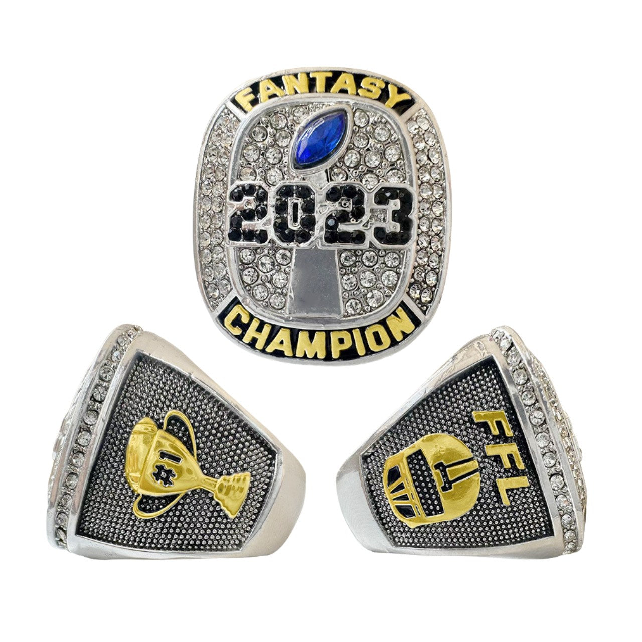 2023 Fantasy Football Champion Ring Set – 8PCS Collectible Rings with Wooden Display Box