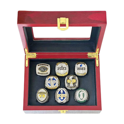 2023 Fantasy Football Champion Ring Set – 8PCS Collectible Rings with Wooden Display Box