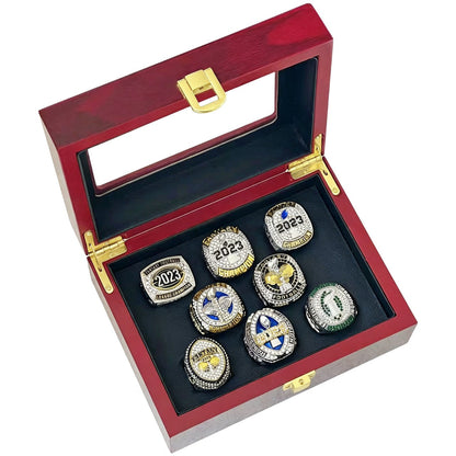 2023 Fantasy Football Champion Ring Set – 8PCS Collectible Rings with Wooden Display Box