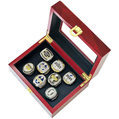 2023 Fantasy Football Champion Ring Set – 8PCS Collectible Rings with Wooden Display Box