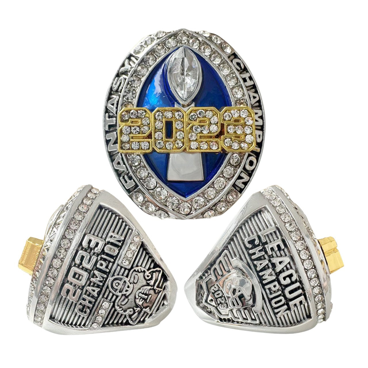 2023 Fantasy Football Champion Ring Set – 8PCS Collectible Rings with Wooden Display Box