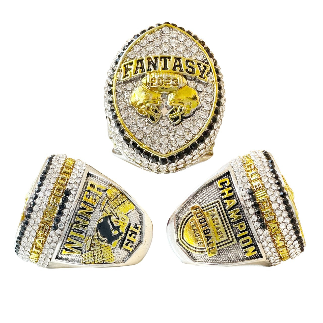 2023 Fantasy Football Champion Ring Set – 8PCS Collectible Rings with Wooden Display Box