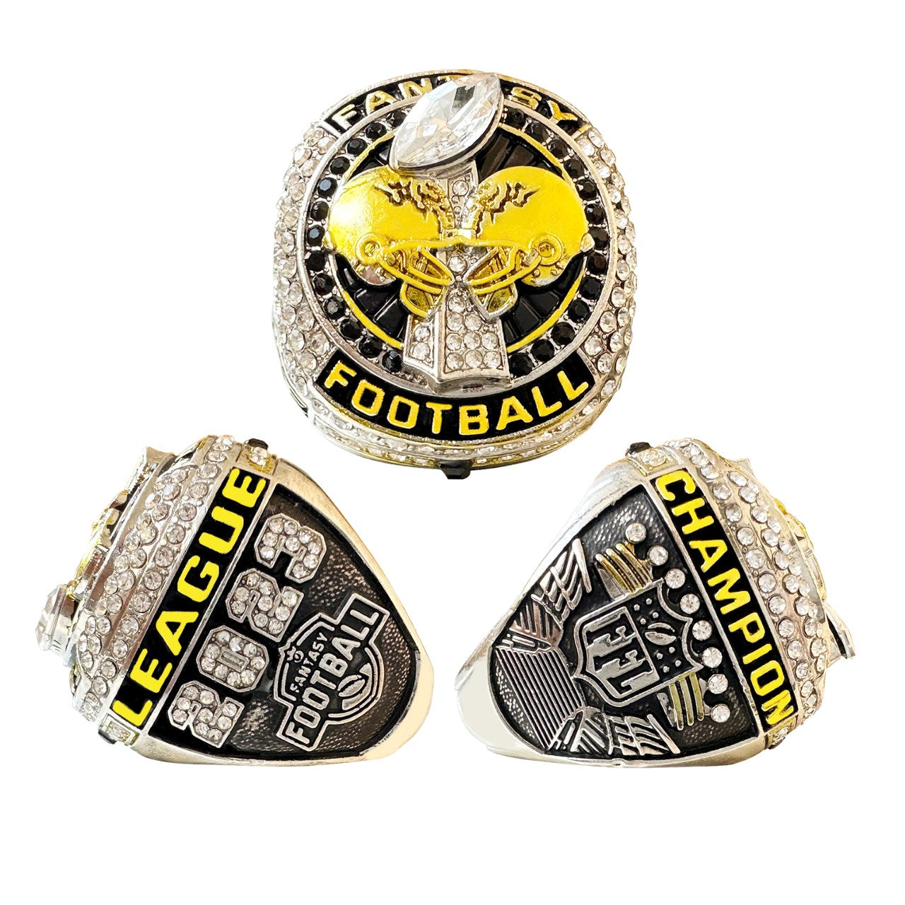 2023 Fantasy Football Champion Ring Set – 8PCS Collectible Rings with Wooden Display Box