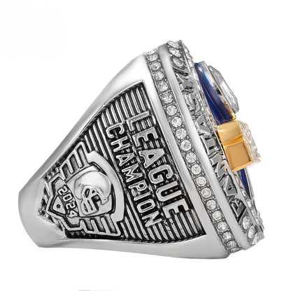 2024 FFL Fantasy Football Championship Ring – Blue & Silver Fan Replica Ring with Wooden Gift Box