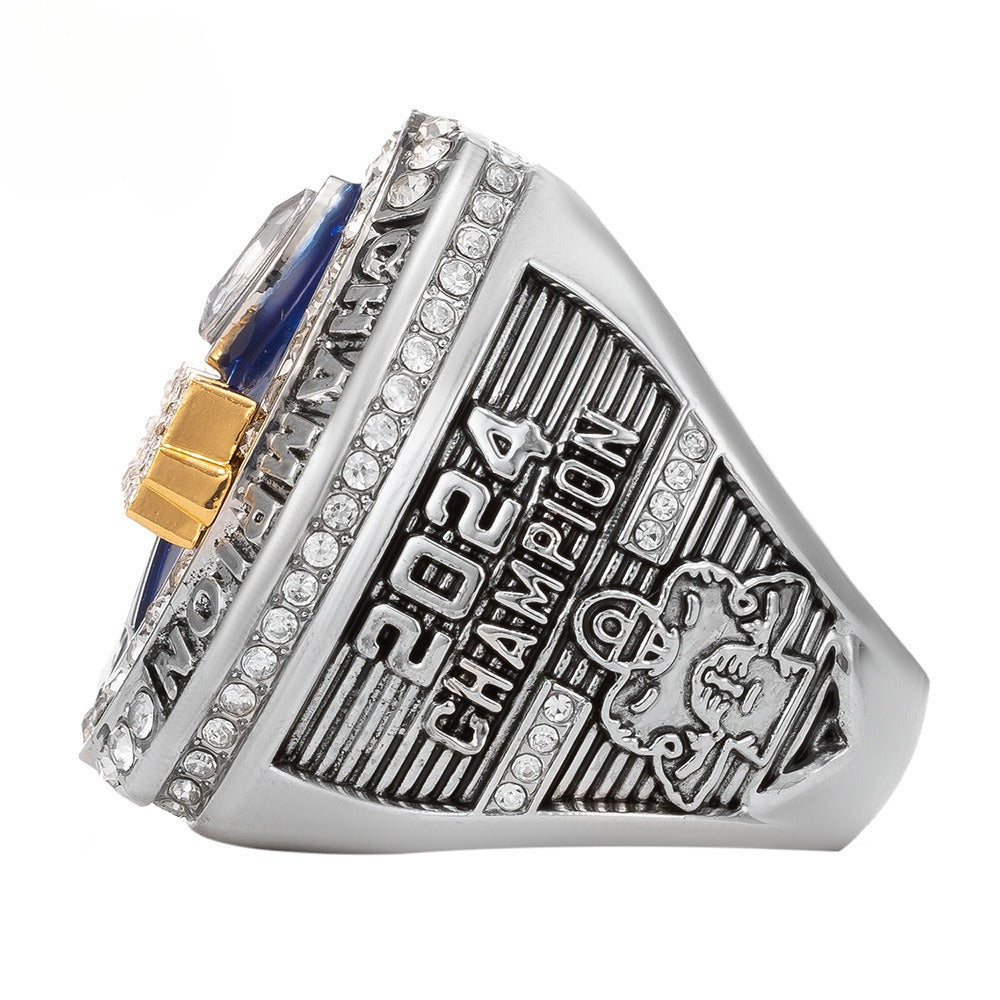 2024 FFL Fantasy Football Championship Ring – Blue & Silver Fan Replica Ring with Wooden Gift Box