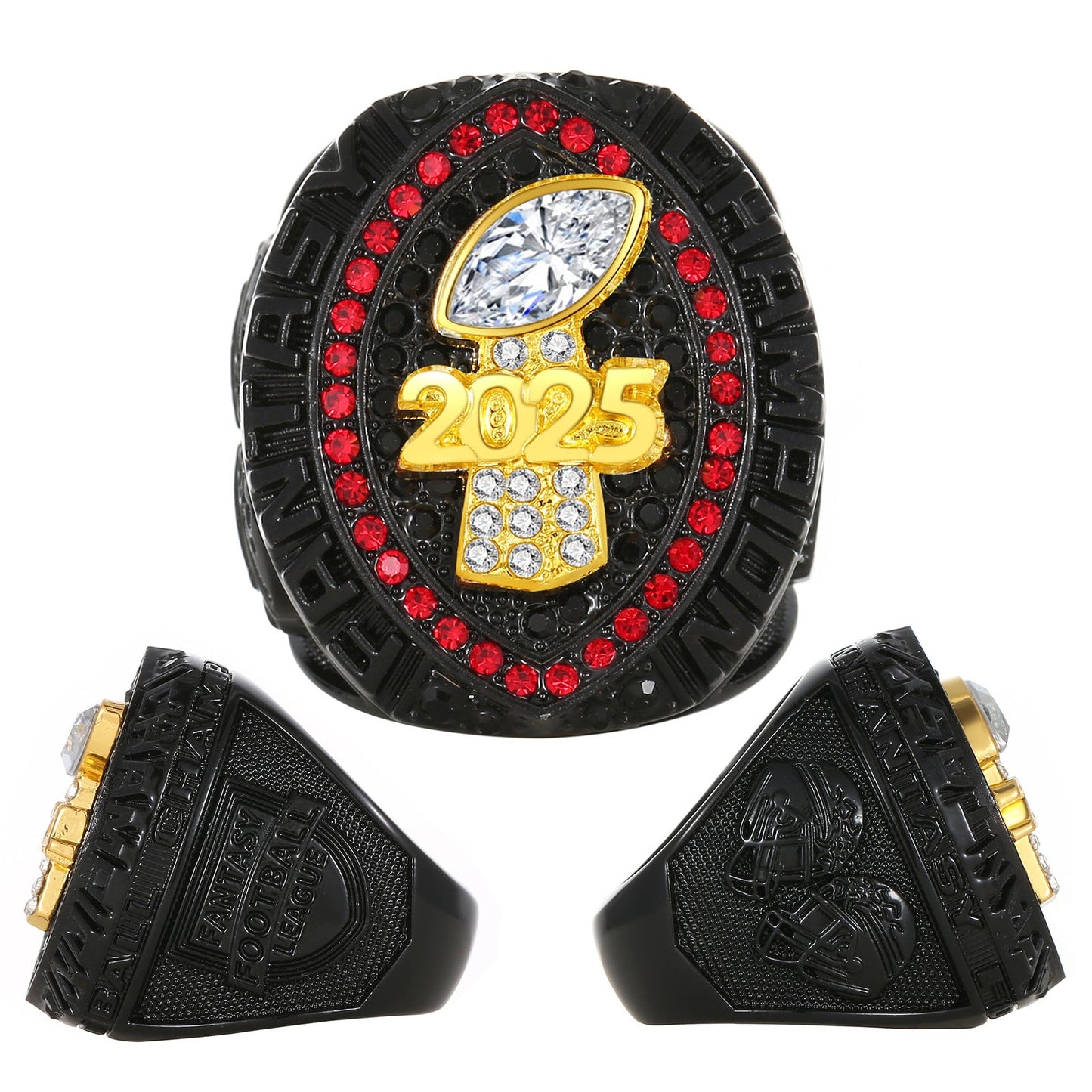 2025 Fantasy Football Championship Ring – Black Edition Fan Collectible Gift