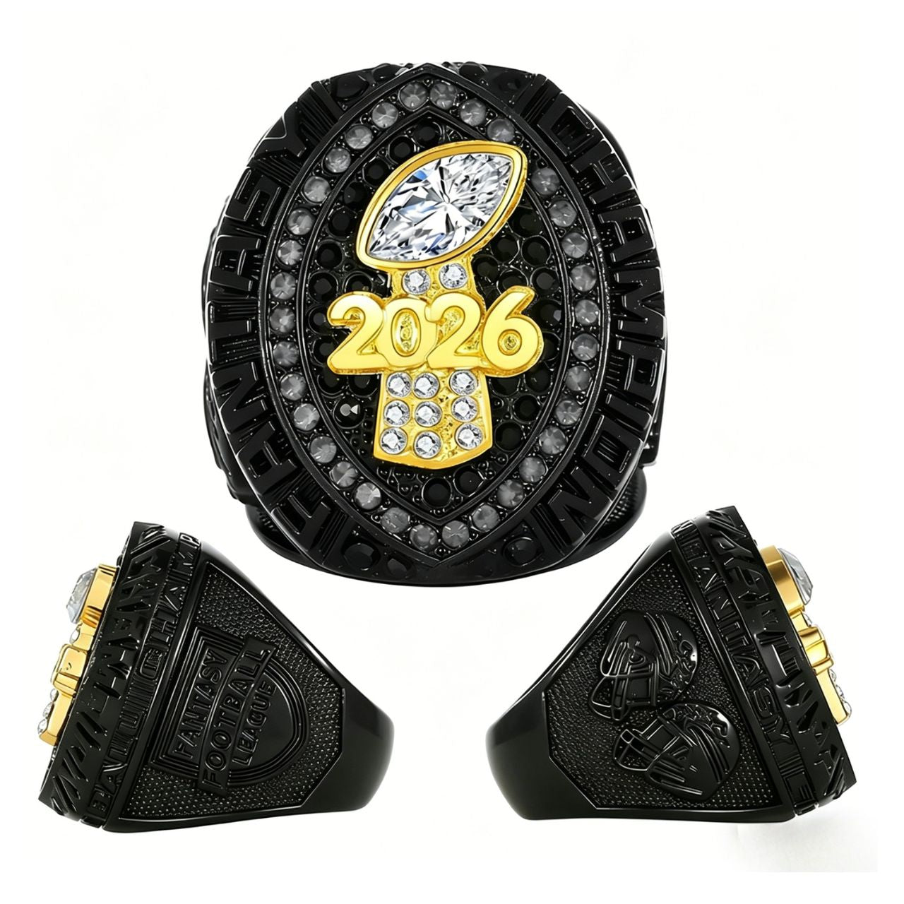 2026 Fantasy Football Champion Black Ring –  Fan Keepsake Gift with Wooden Box