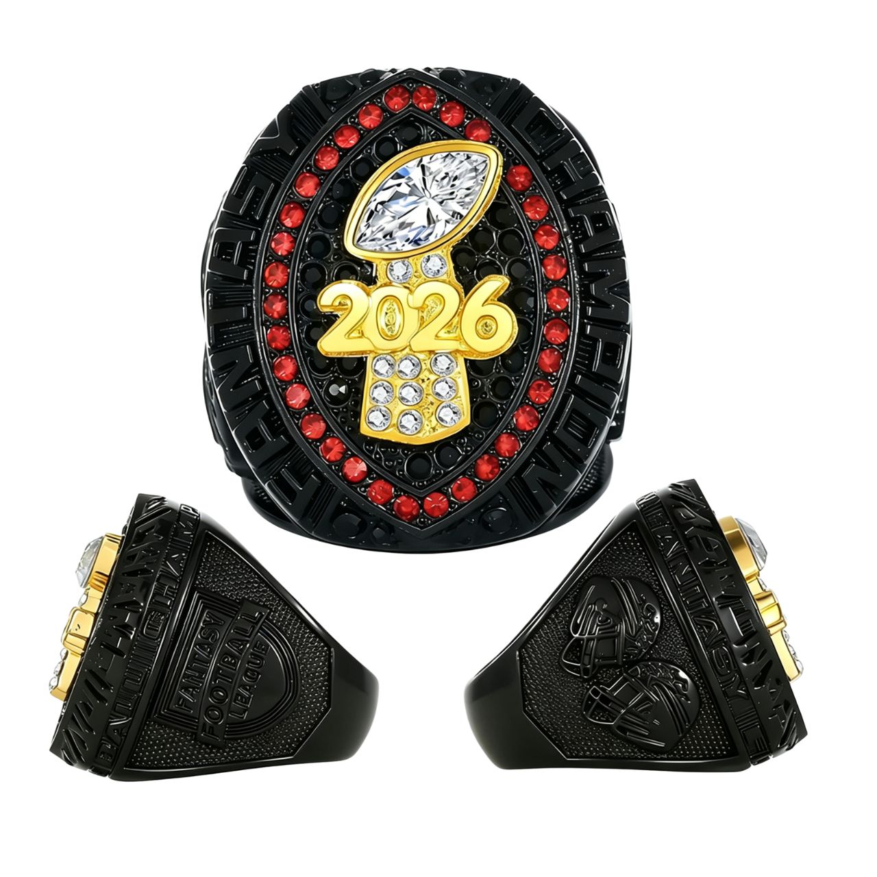 2026 Fantasy Football Champion Black Ring –  Fan Keepsake Gift with Wooden Box