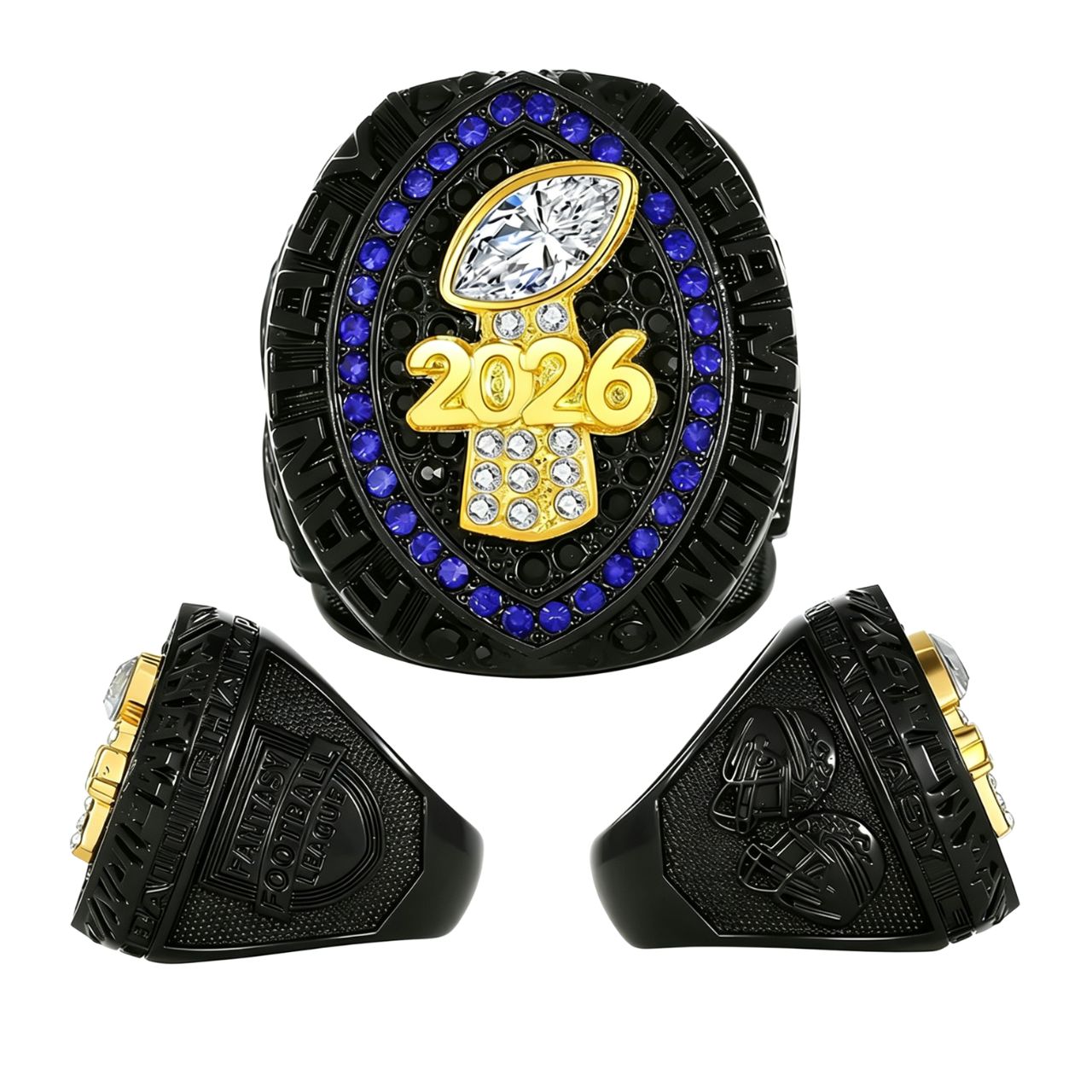2026 Fantasy Football Champion Black Ring –  Fan Keepsake Gift with Wooden Box