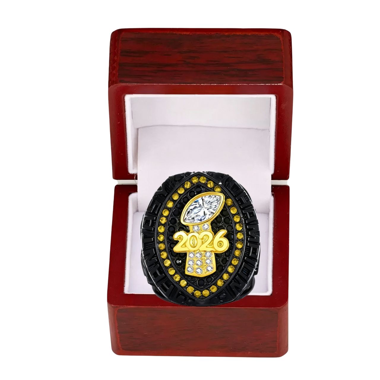 2026 Fantasy Football Champion Black Ring –  Fan Keepsake Gift with Wooden Box
