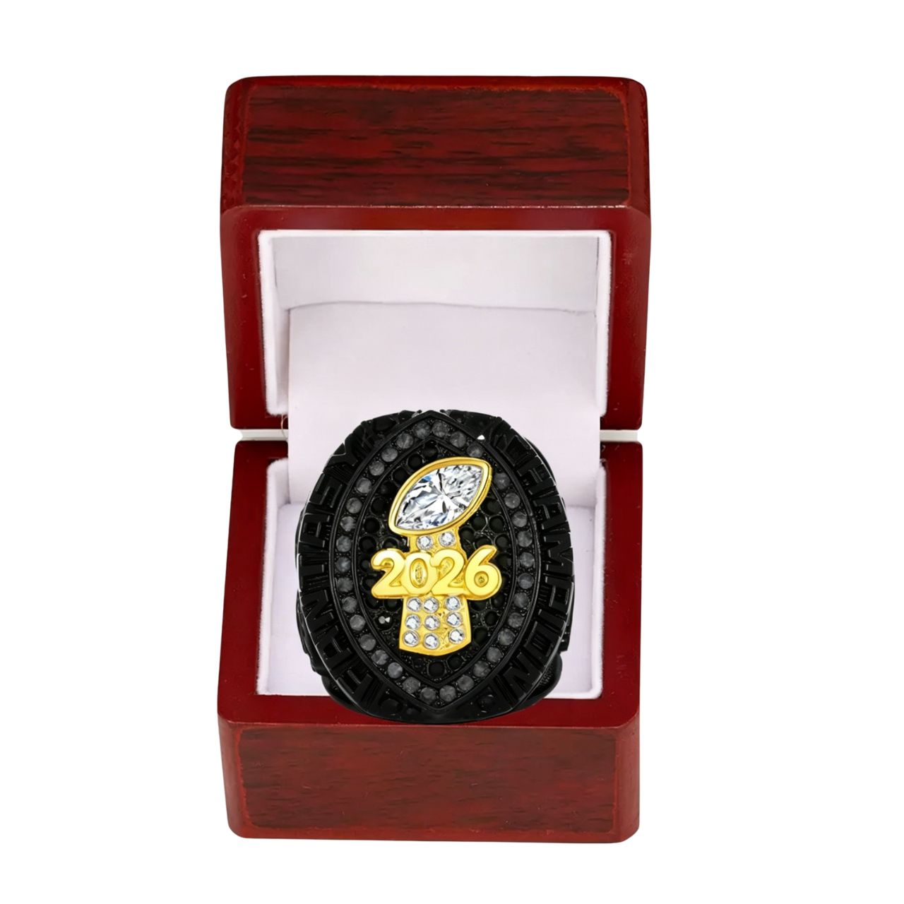 2026 Fantasy Football Champion Black Ring –  Fan Keepsake Gift with Wooden Box