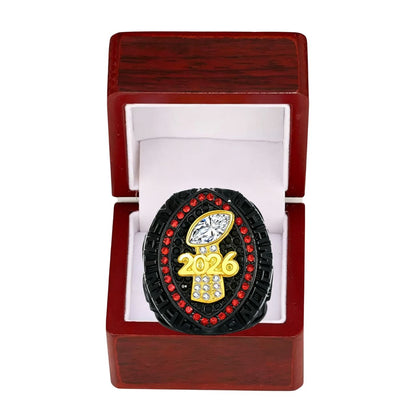 2026 Fantasy Football Champion Black Ring –  Fan Keepsake Gift with Wooden Box