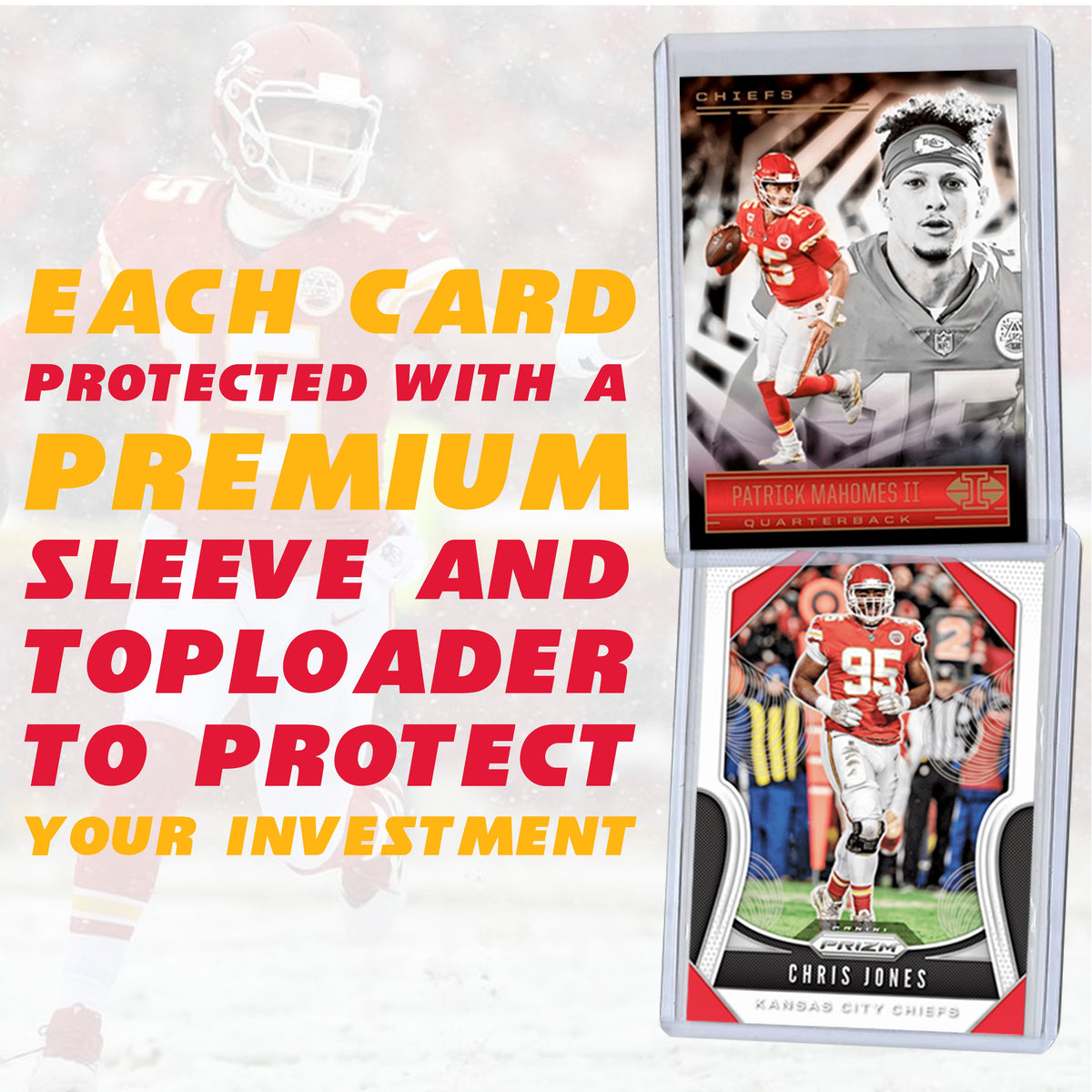 Kansas City Chiefs Super Bowl LVII Football Card Bundle, Set of 6 Assorted Patrick Mahomes Travis Kelce Juju Smith Schuster Edwards Helaire Clark Jones Football Cards Protected by Sleeve and Toploader