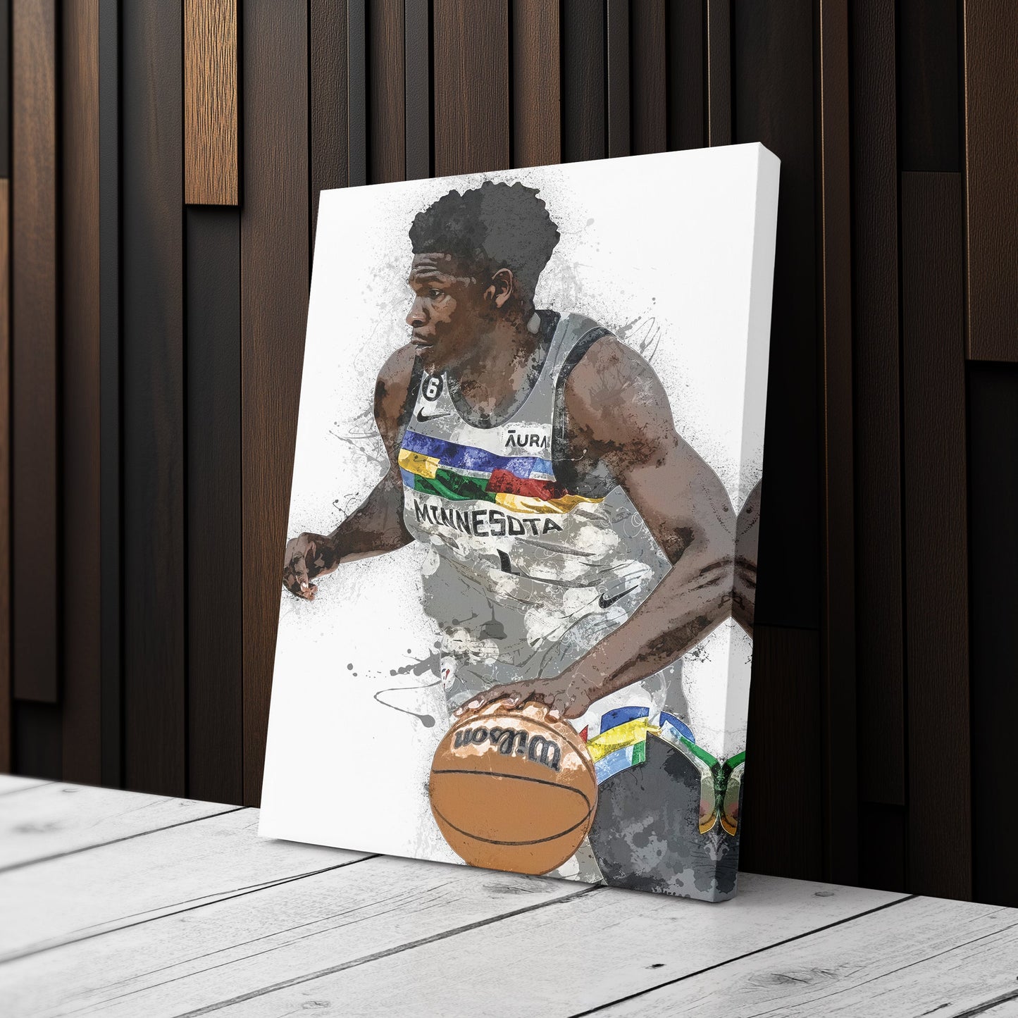 Anthony Edwards Canvas Art – Minnesota Timberwolves Wall Decor