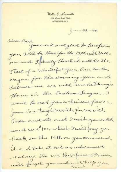 Rabbit Maranville Signed Autographed Handwritten Letter HOF