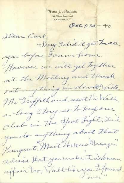 Rabbit Maranville Signed Autographed Handwritten Letter HOF