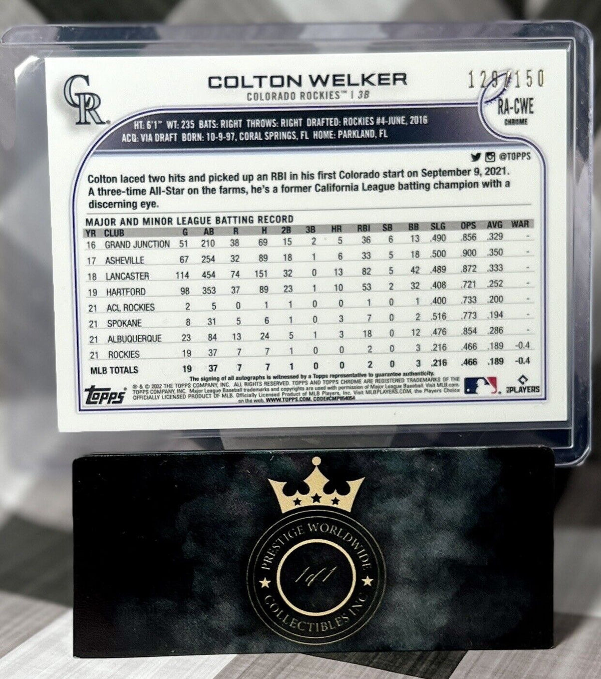 Colton Welker 2022 Topps Chrome Rookie Blue Ray Wave Refractor Auto /150 #RA-CWE
