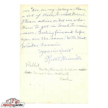 Rabbit Maranville Signed Autographed Handwritten Letter HOF