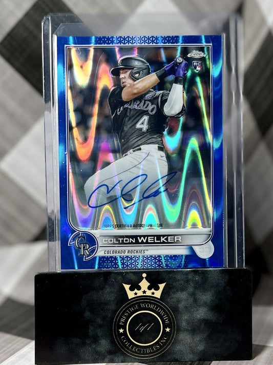 Colton Welker 2022 Topps Chrome Rookie Blue Ray Wave Refractor Auto /150 #RA-CWE