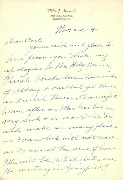 Rabbit Maranville Signed Autographed Handwritten Letter HOF