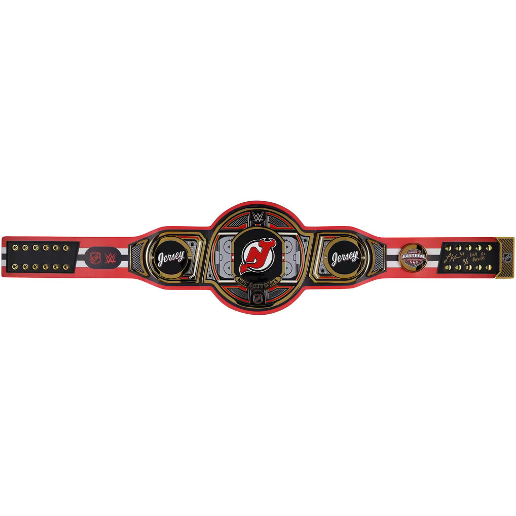 Luke Hughes New Jersey Devils Autographed Fanatics Authentic WWE Legacy Title Belt with "Lets Go Devils" Inscription - Limited Edition #5/5