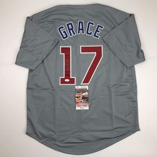Autographed/Signed Mark Grace Chicago Grey Baseball Jersey JSA COA