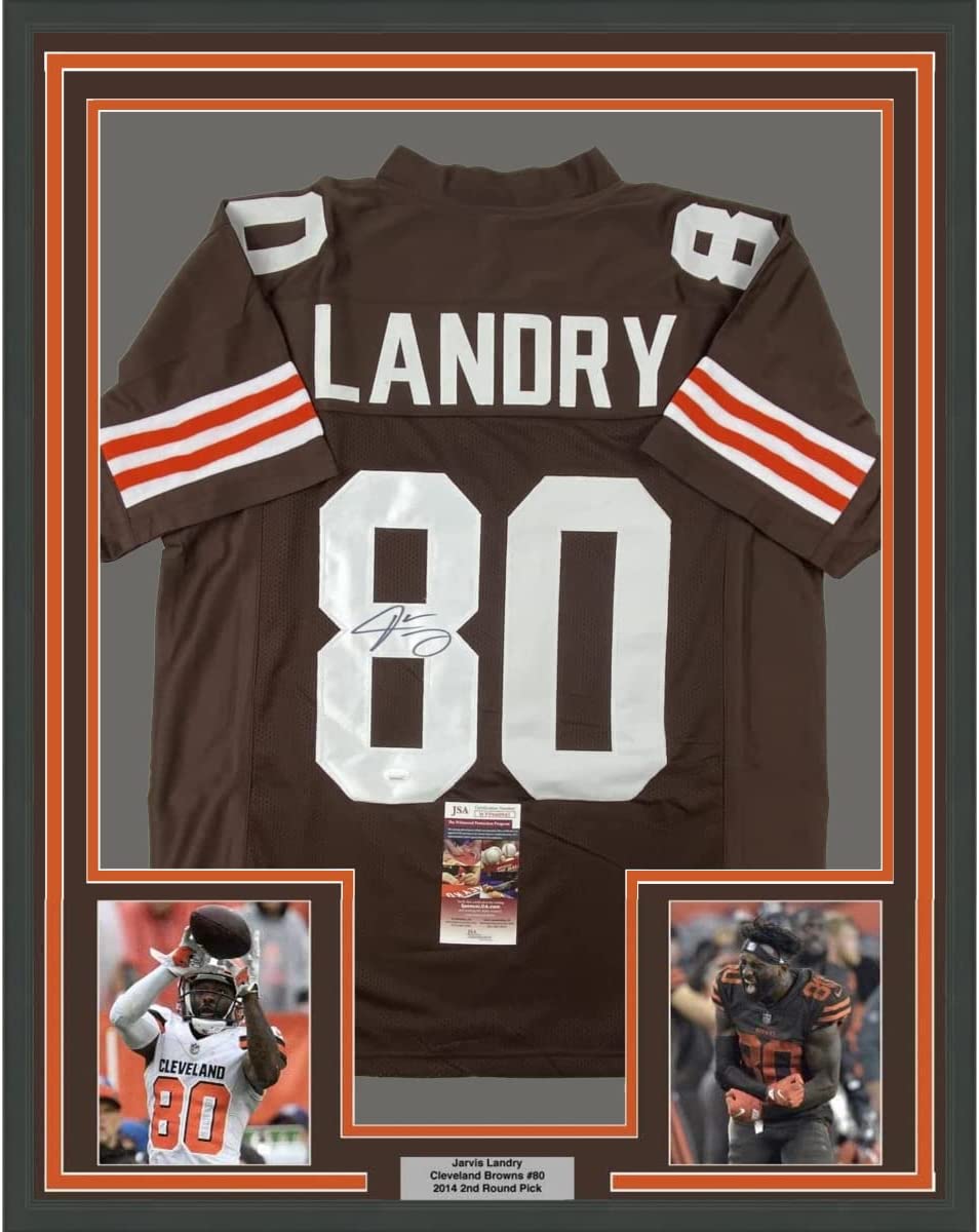 Framed Autographed/Signed Jarvis Landry 35x39 Cleveland Football Brown Jersey JSA COA
