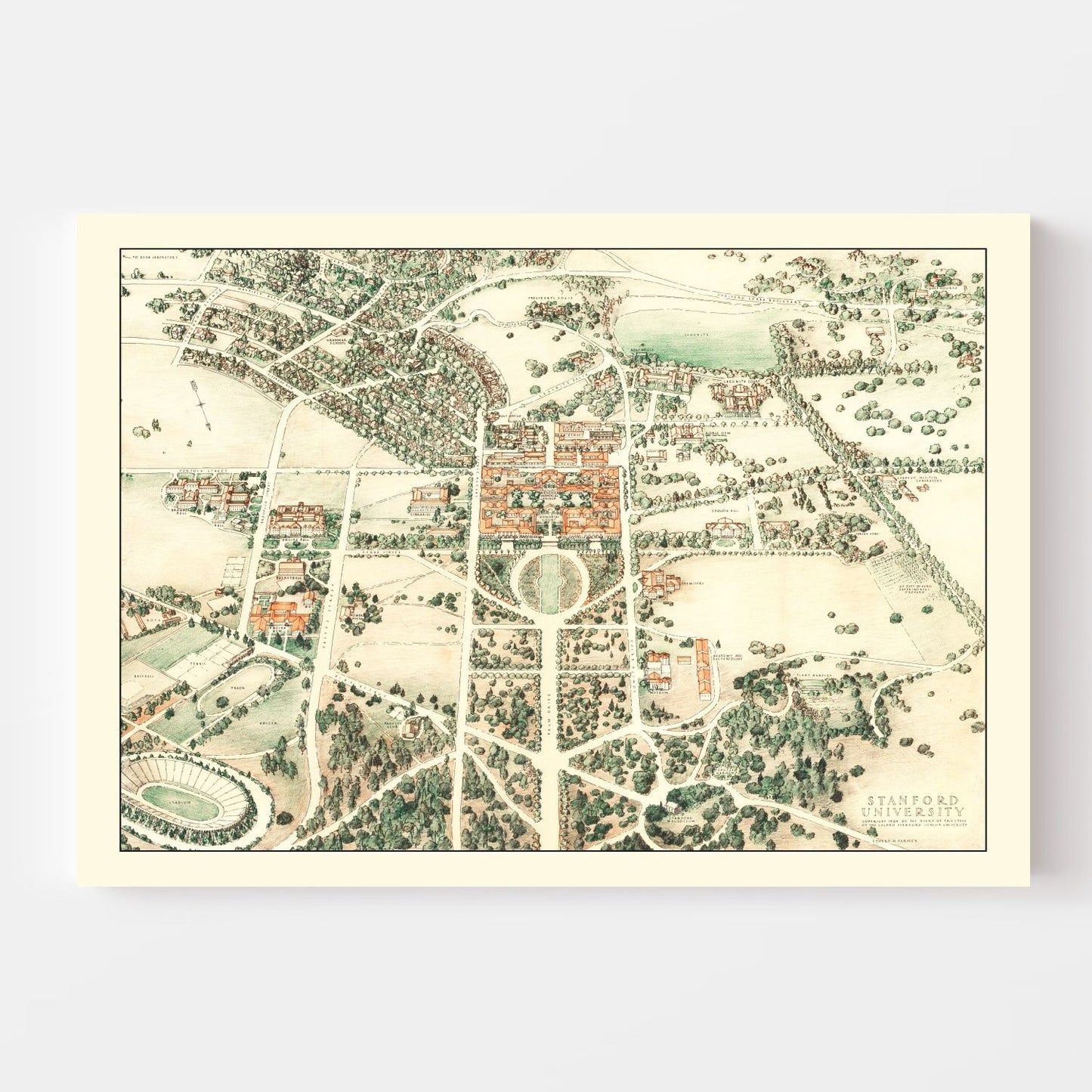 Vintage Map of Stanford University 1934