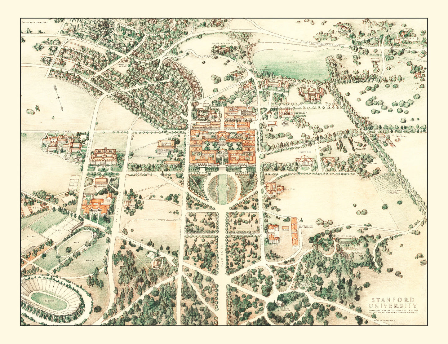 Vintage Map of Stanford University 1934