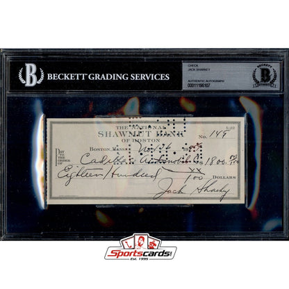 Jack Sharkey Signed Autographed Check BGS JSA