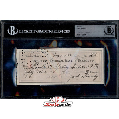 Jack Sharkey Signed Autographed Check BGS JSA