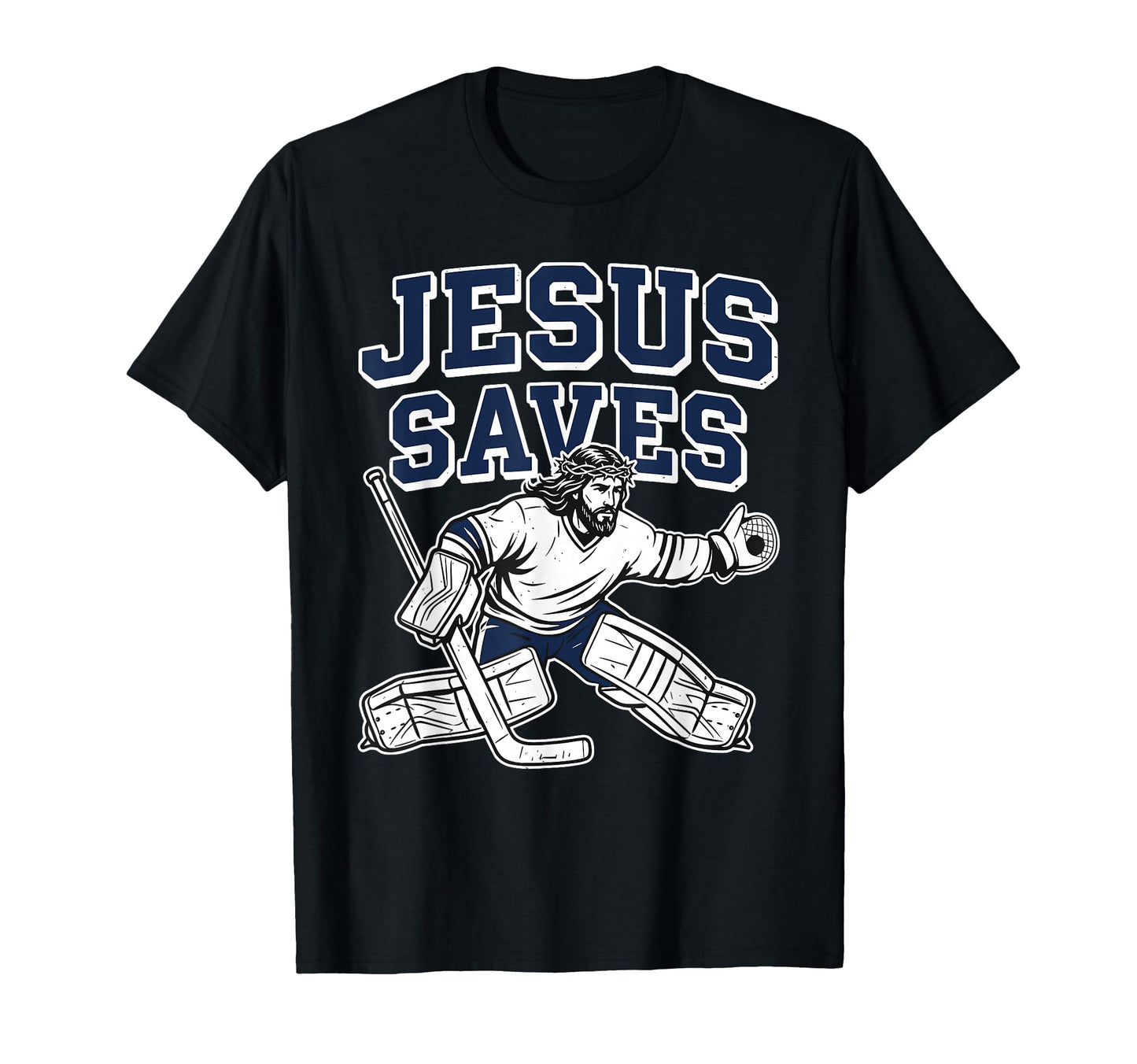 Jesus Saves Christian Hockey Goalie T-Shirt - Minimalist Print for Adults