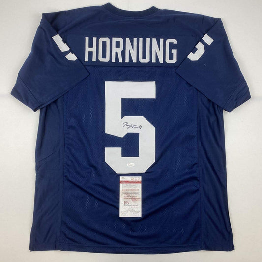 Autographed/Signed Paul Hornung Notre Dame Blue College Football Jersey JSA COA
