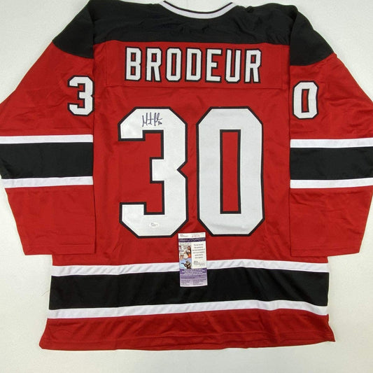 Autographed/Signed Martin Marty Brodeur New Jersey Red Hockey Jersey JSA COA