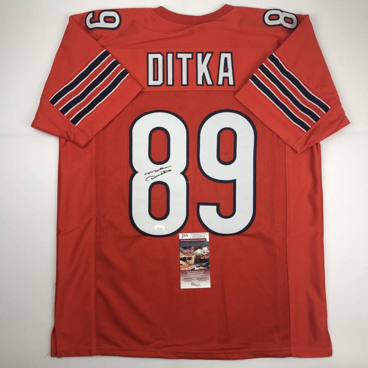 Autographed/Signed Mike Ditka Chicago Orange Football Jersey JSA COA