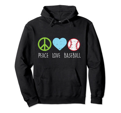 Peace Love Baseball Coach Player Team Hippie Hoodie - Unique Graphic Unisex