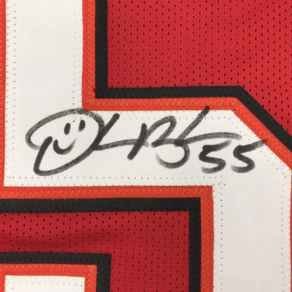 Framed Autographed/Signed Derrick Brooks 35x39 Tampa Bay Red Football Jersey JSA COA