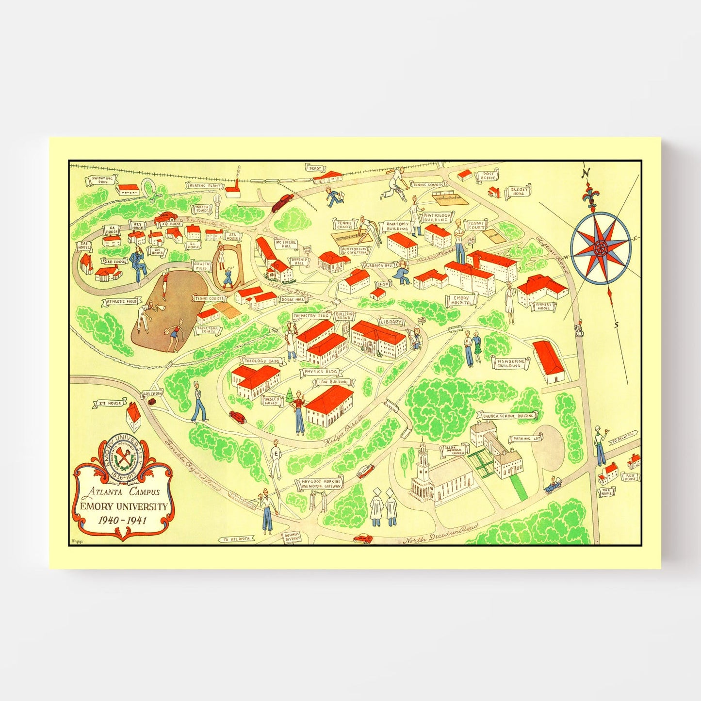 Vintage Map of Emory University Atlanta, 1940