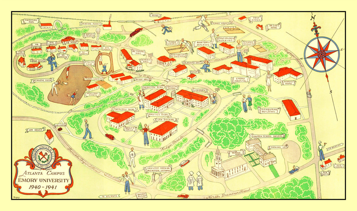 Vintage Map of Emory University Atlanta, 1940