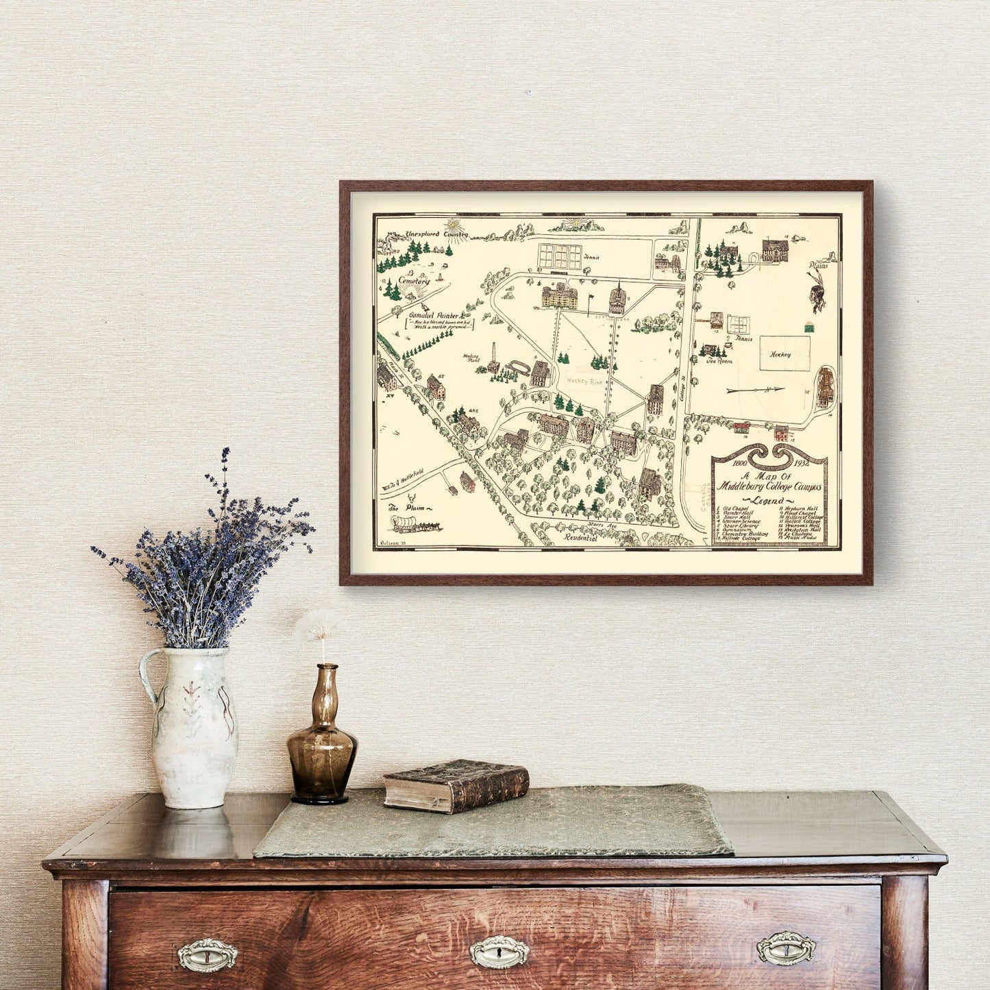 Vintage Map of Middlebury College, 1933