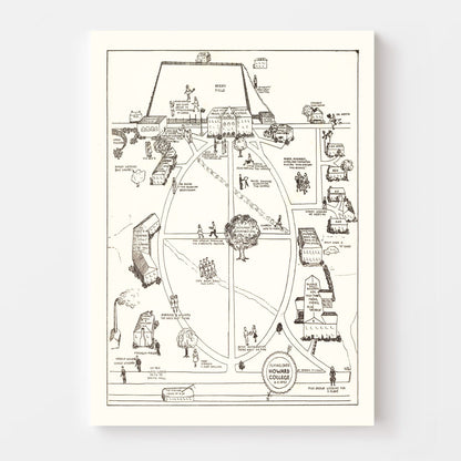 Vintage Map of Howard College, 1943