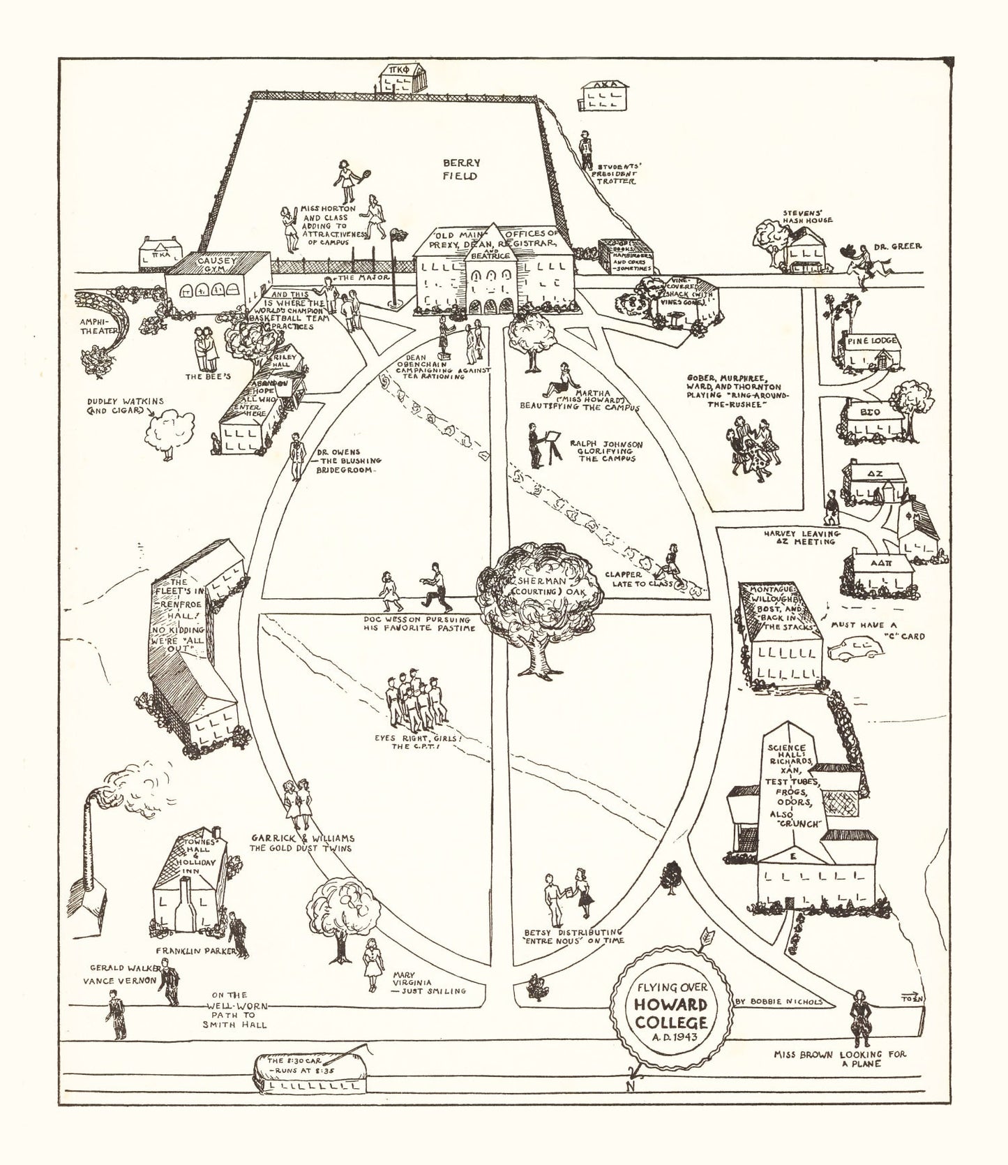 Vintage Map of Howard College, 1943