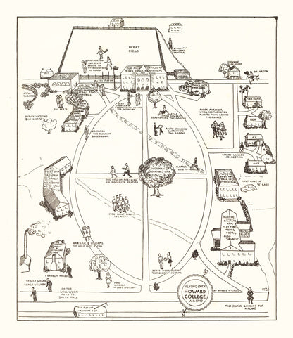 Vintage Map of Howard College, 1943