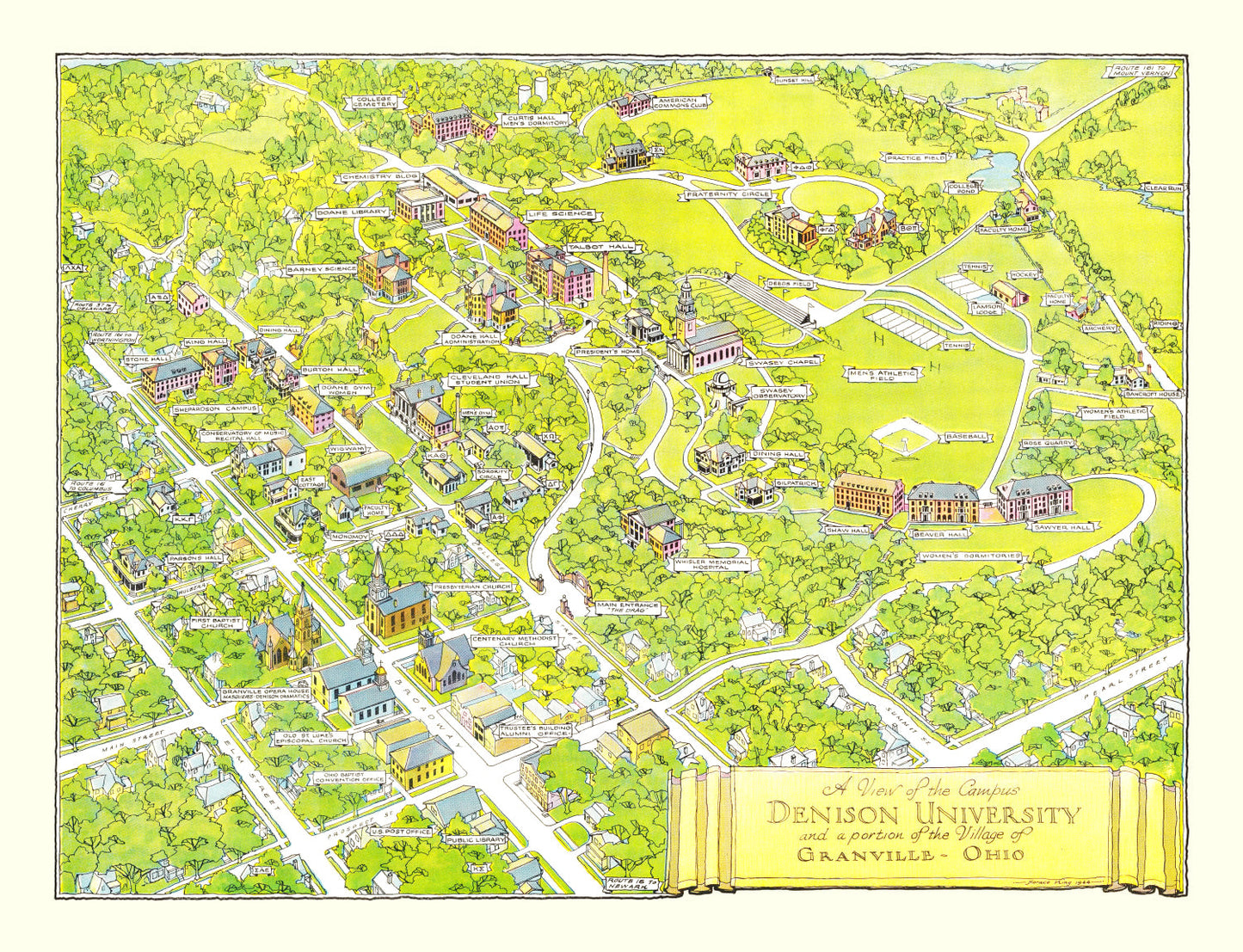 Vintage Map of Denison University, 1944